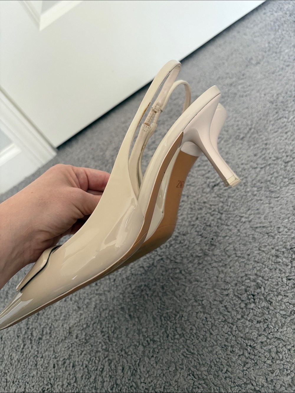 ZARA Women Preppy Corp Core White Leather Slingback Kitten Heels  SZ 40 - Picture 4 of 8